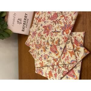 Valdrome French Cotton Napkins Set of 4 Floral Bird Print 17 Inch Immaculate